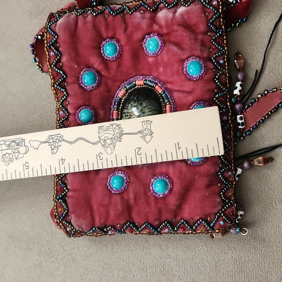 Boho 100% Silk Velvet & Beads Crossbody Mini Bag/Purse - Picture 11 of 12